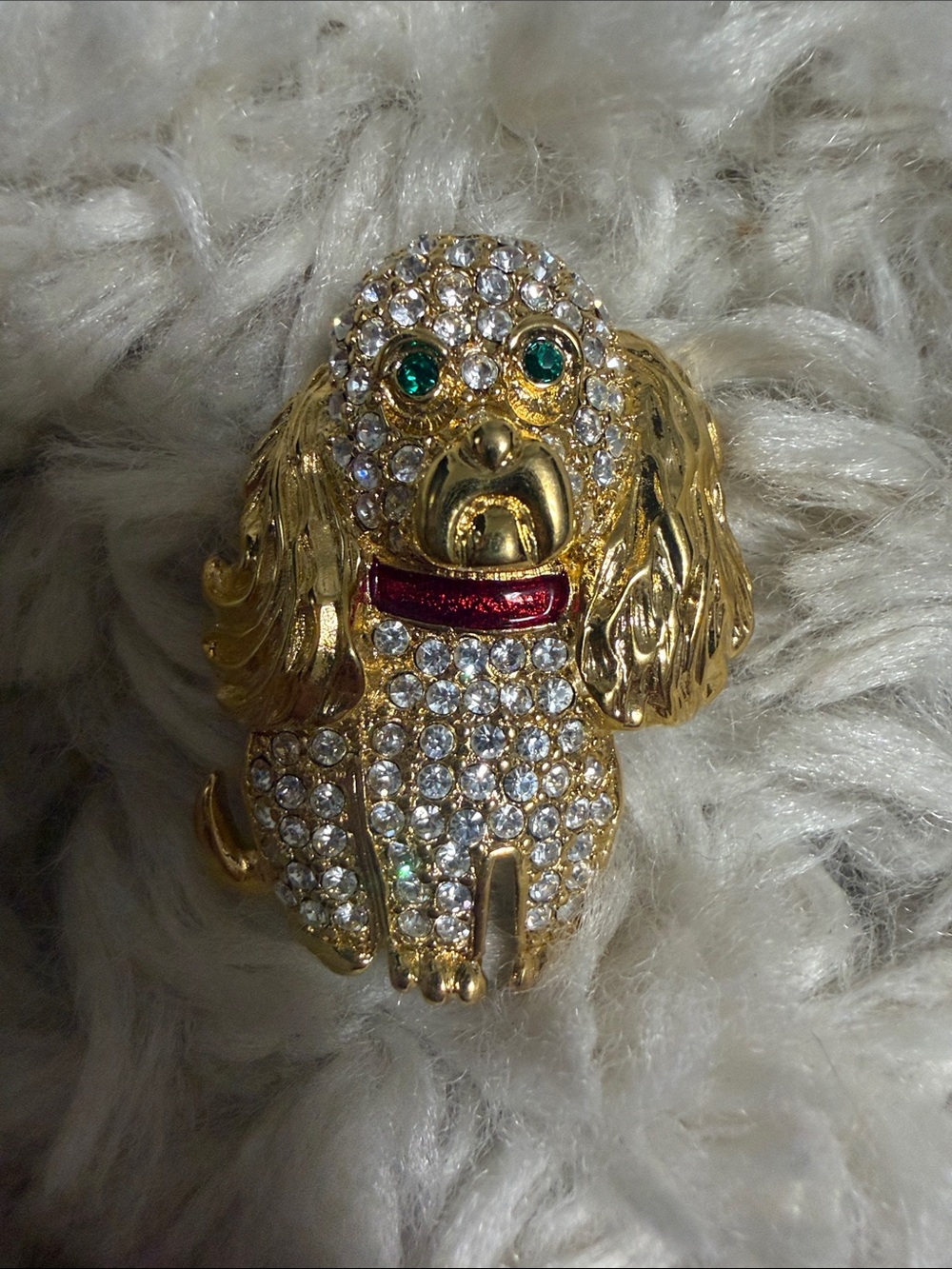 Kenneth Jay Lane Gold-Tone Poodle Brooch with Clear Crystals and Green Eyes